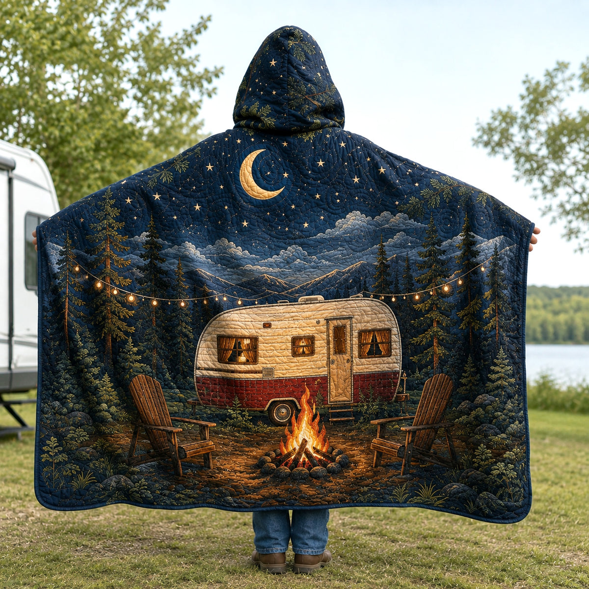 Moonlit Camp Quilted Hooded Blanket TZL0TV029