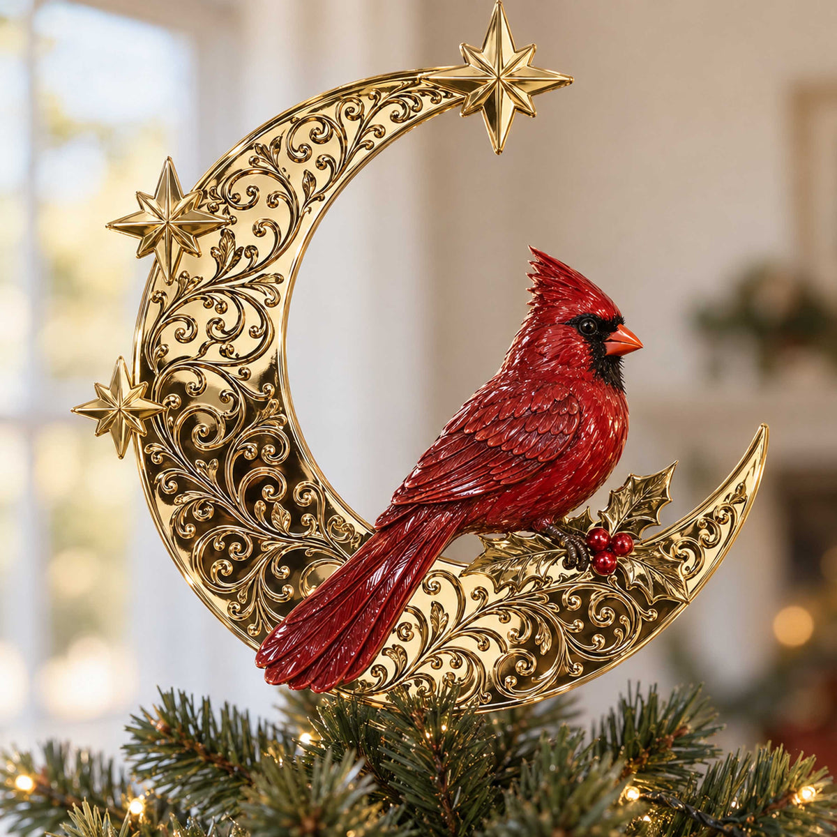 Moonlit Cardinal Christmas Tree Topper TZL0TD54