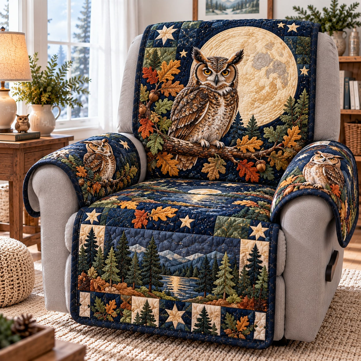 Moonlit Forest Owl Quilted Sofa Cover TZL0TD387