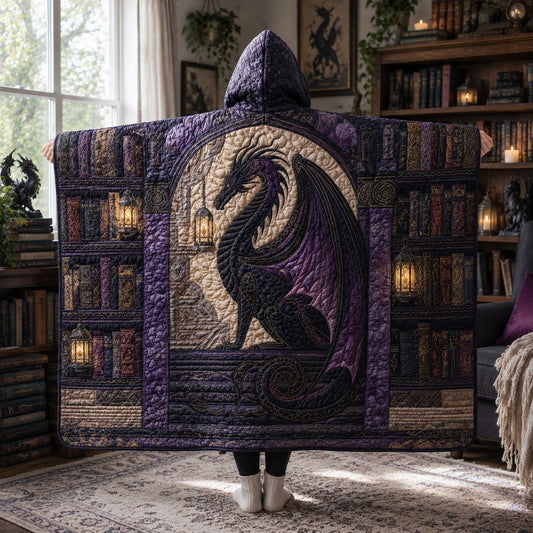 Moonlit Library Dragon Quilted Hooded Blanket TZL0DV033