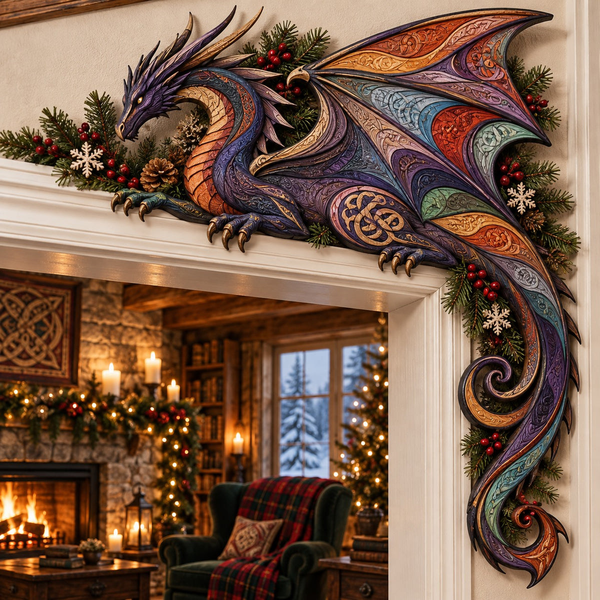 Mosaic Wing Dragon Christmas Door Corner Sign TZL0PT0743
