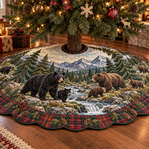 Mountain Bear Gathering Custom Shape Christmas Quilted Tree Skirt TZL0TV111
