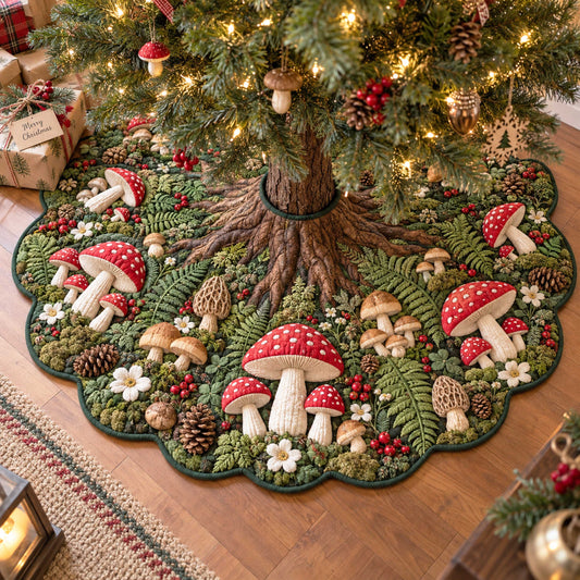 Mushroom Blessings Custom Shape Christmas Quilted Tree Skirt TZL0TD22