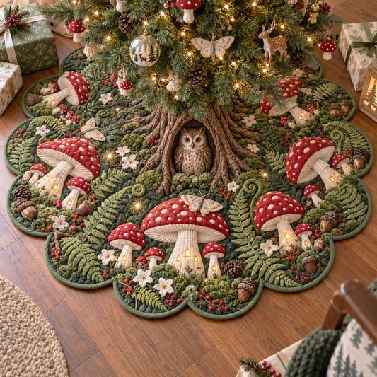 Mushroom Magic Custom Shape Christmas Quilted Tree Skirt TZL0TD18