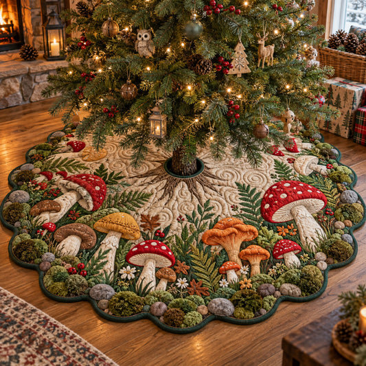 Mushroom Meadow Custom Shape Christmas Quilted Tree Skirt TZL0TV051