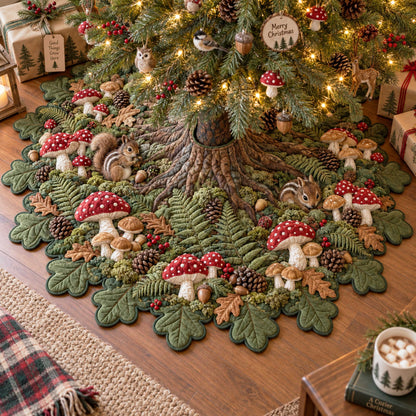 Mushroom Wishes Custom Shape Christmas Quilted Tree Skirt TZL0TD21
