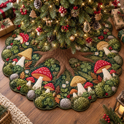 Mushroom Wonderland Custom Shape Christmas Quilted Tree Skirt TZL0TD20