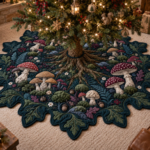 Mystic Forest Custom Shape Christmas Quilted Tree Skirt TZL0TV053