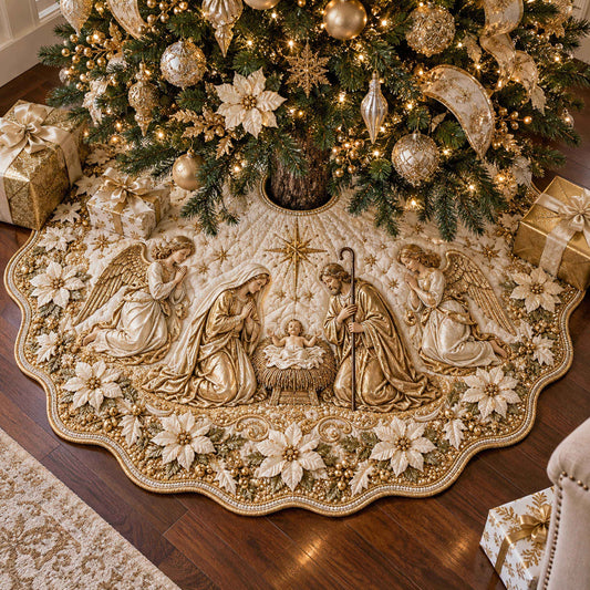 Nativity Blessing Custom Shape Christmas Quilted Tree Skirt TZL0TD01