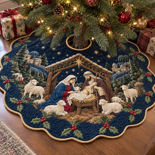Nativity Blessing Custom Shape Christmas Quilted Tree Skirt TZL0TV064