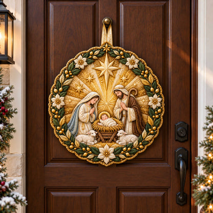 Nativity Blessing Custom Shape Quilted Door Hanger TZL0TD80