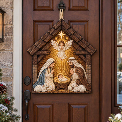 Nativity Faith Custom Shape Quilted Door Hanger TZL0TD75