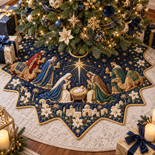 Nativity Light Custom Shape Christmas Quilted Tree Skirt TZL0TD04