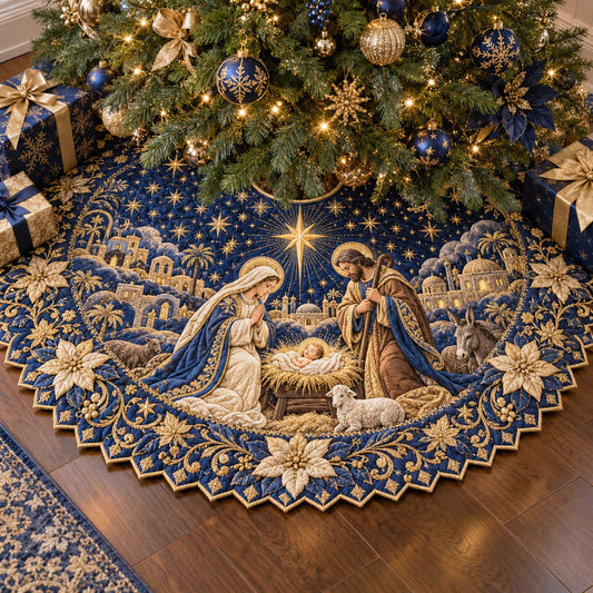 Nativity Miracle Custom Shape Christmas Quilted Tree Skirt TZL0TD06