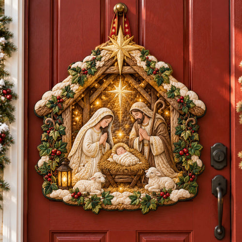 Nativity Miracle Custom Shape Quilted Door Hanger TZL0TD77