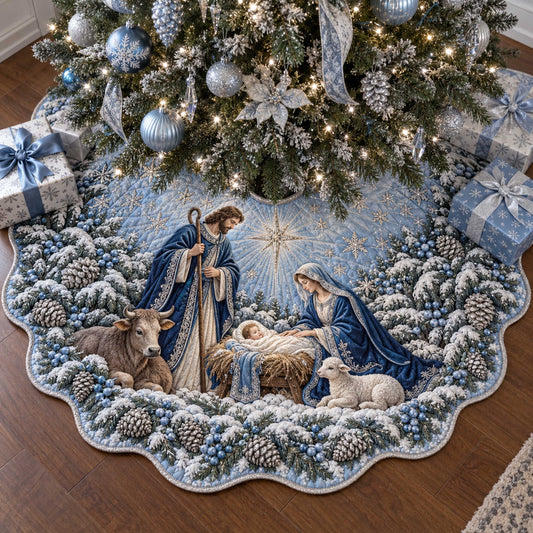Nativity Peace Custom Shape Christmas Quilted Tree Skirt TZL0TD03
