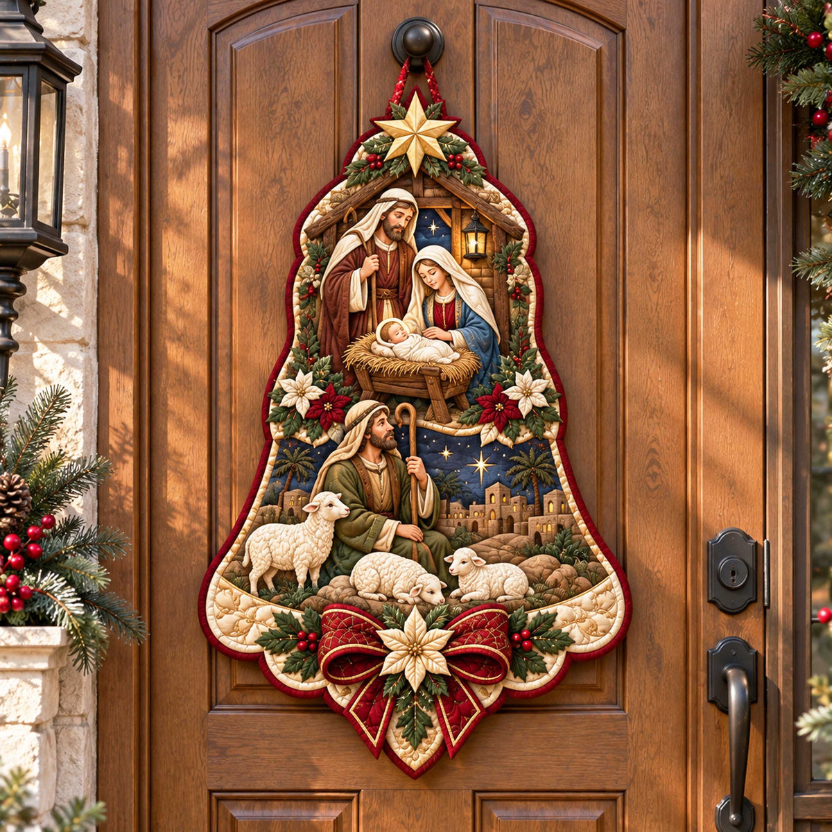 Nativity Peace Custom Shape Quilted Door Hanger TZL0TD66