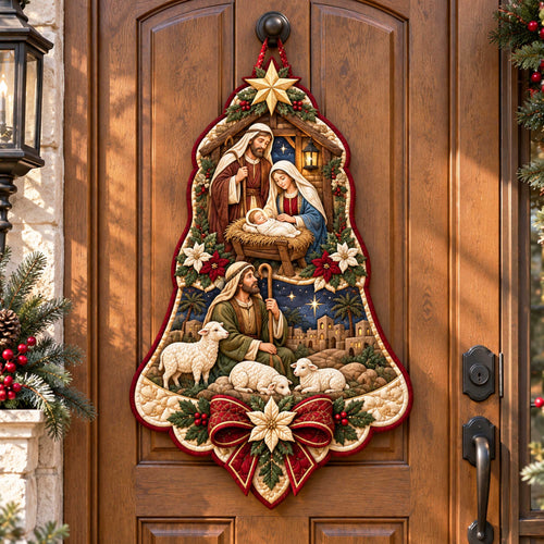Nativity Peace Custom Shape Quilted Door Hanger TZL0TD66