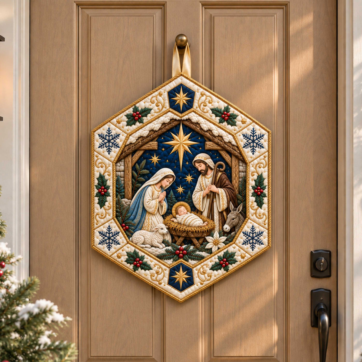 Nativity Peace Custom Shape Quilted Door Hanger TZL0TD73