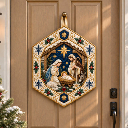 Nativity Peace Custom Shape Quilted Door Hanger TZL0TD73
