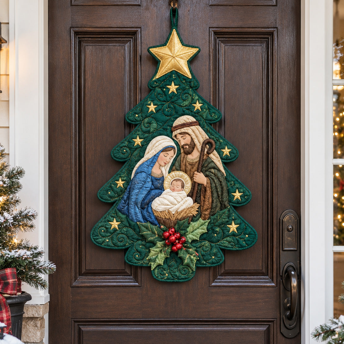 Nativity Tree Custom Shape Quilted Door Hanger TZL0TV100