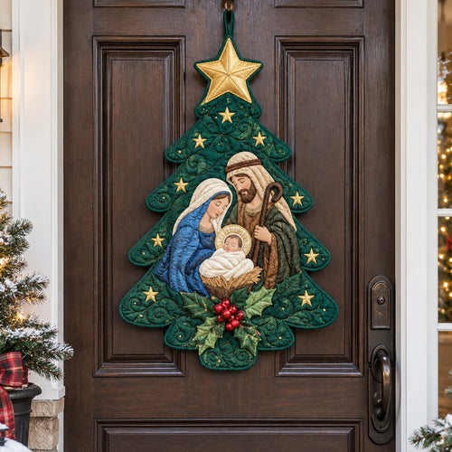 Nativity Tree Custom Shape Quilted Door Hanger TZL0TV100
