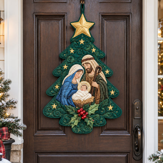 Nativity Tree Custom Shape Quilted Door Hanger TZL0TV100