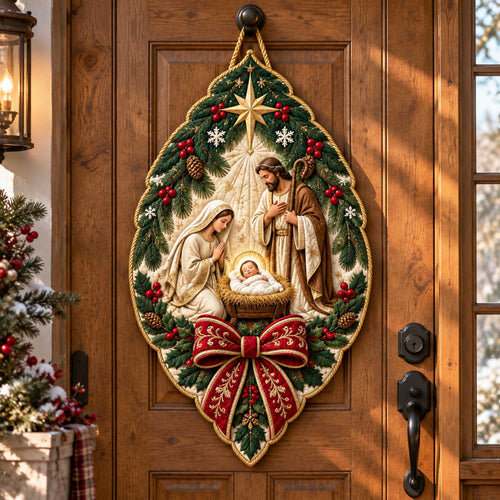 Nativity Wonder Custom Shape Quilted Door Hanger TZL0TD65
