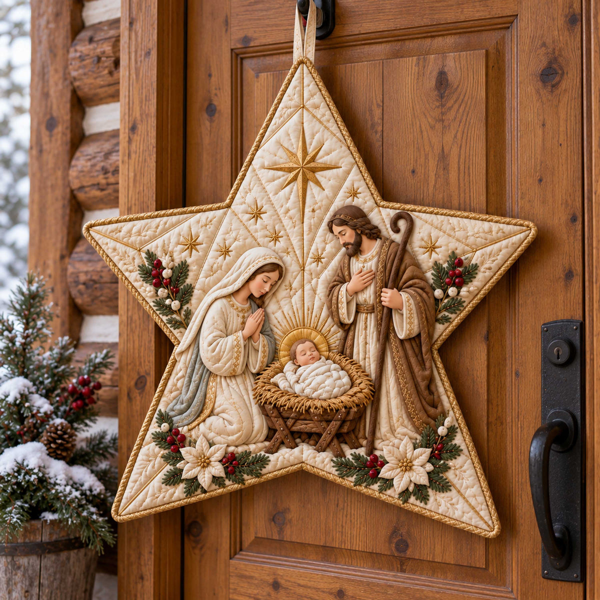 Nativity Wonder Custom Shape Quilted Door Hanger TZL0TD74