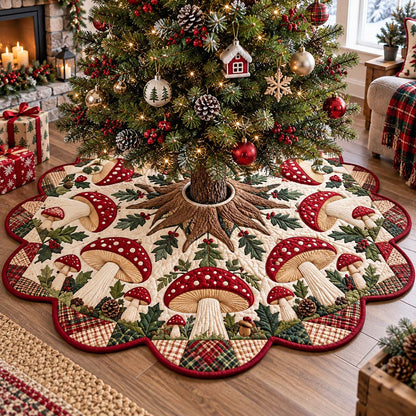 Noel Mushroom Custom Shape Christmas Quilted Tree Skirt TZL0HH0007