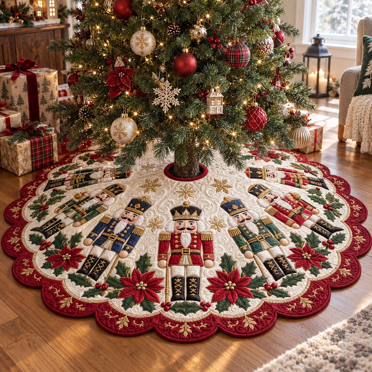Nutcracker Christmas Circle Custom Shape Christmas Quilted Tree Skirt TZL0DV173