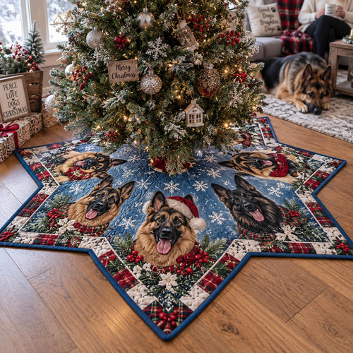 Patchwork German Shepherd Custom Shape Christmas Quilted Tree Skirt TZL0DV149