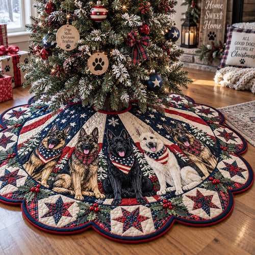 Patriotic German Shepherd Custom Shape Christmas Quilted Tree Skirt TZL0DV151