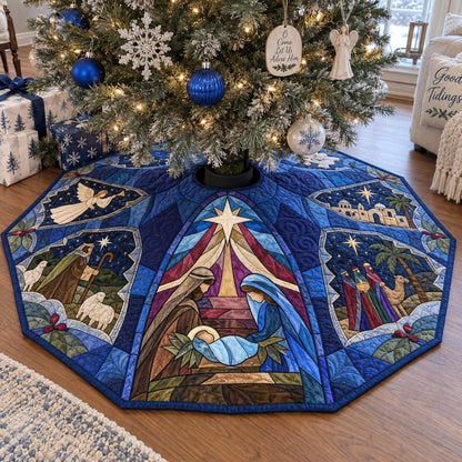 Peaceful Holy Night Custom Shape Christmas Quilted Tree Skirt TZL0PT0244