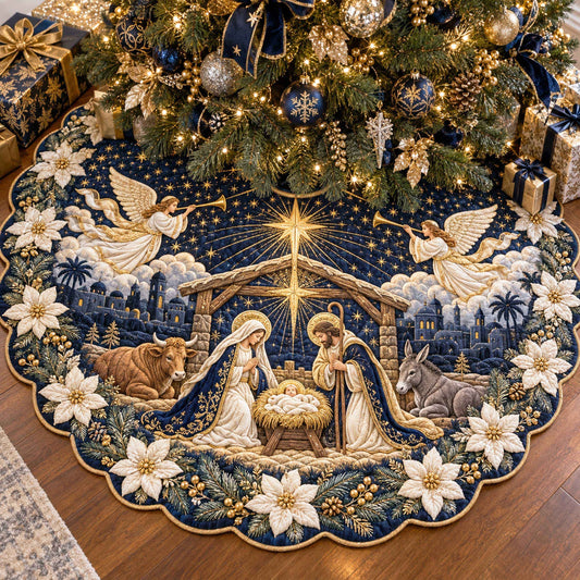 Peaceful Nativity Custom Shape Christmas Quilted Tree Skirt TZL0TD11