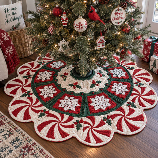 Peppermint Christmas Custom Shape Christmas Quilted Tree Skirt TZL0PT0264