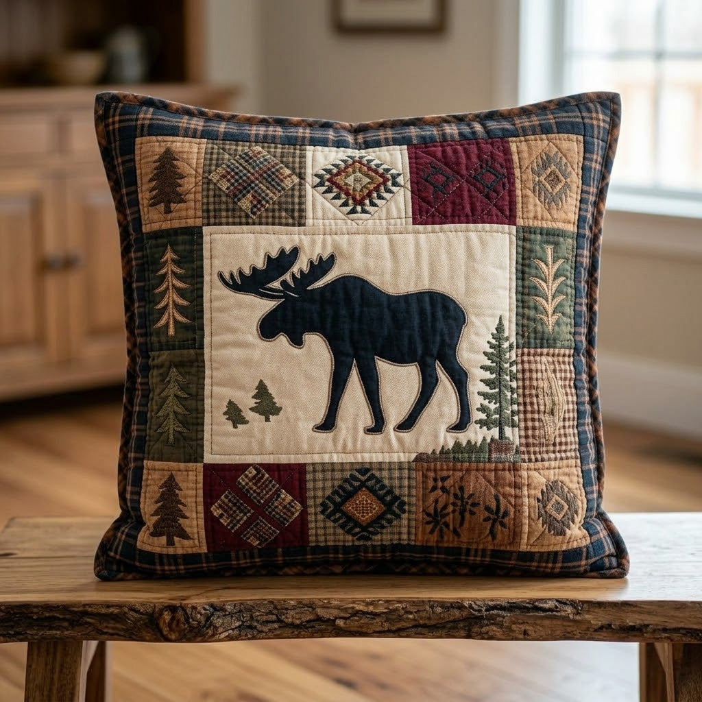 Pine Trail Moose Quilted Pillow Case NCU0VL3355