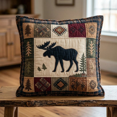 Pine Trail Moose Quilted Pillow Case NCU0VL3355