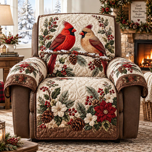 Pinecone Cardinal Christmas Quilted Sofa Cover TZL0DV275