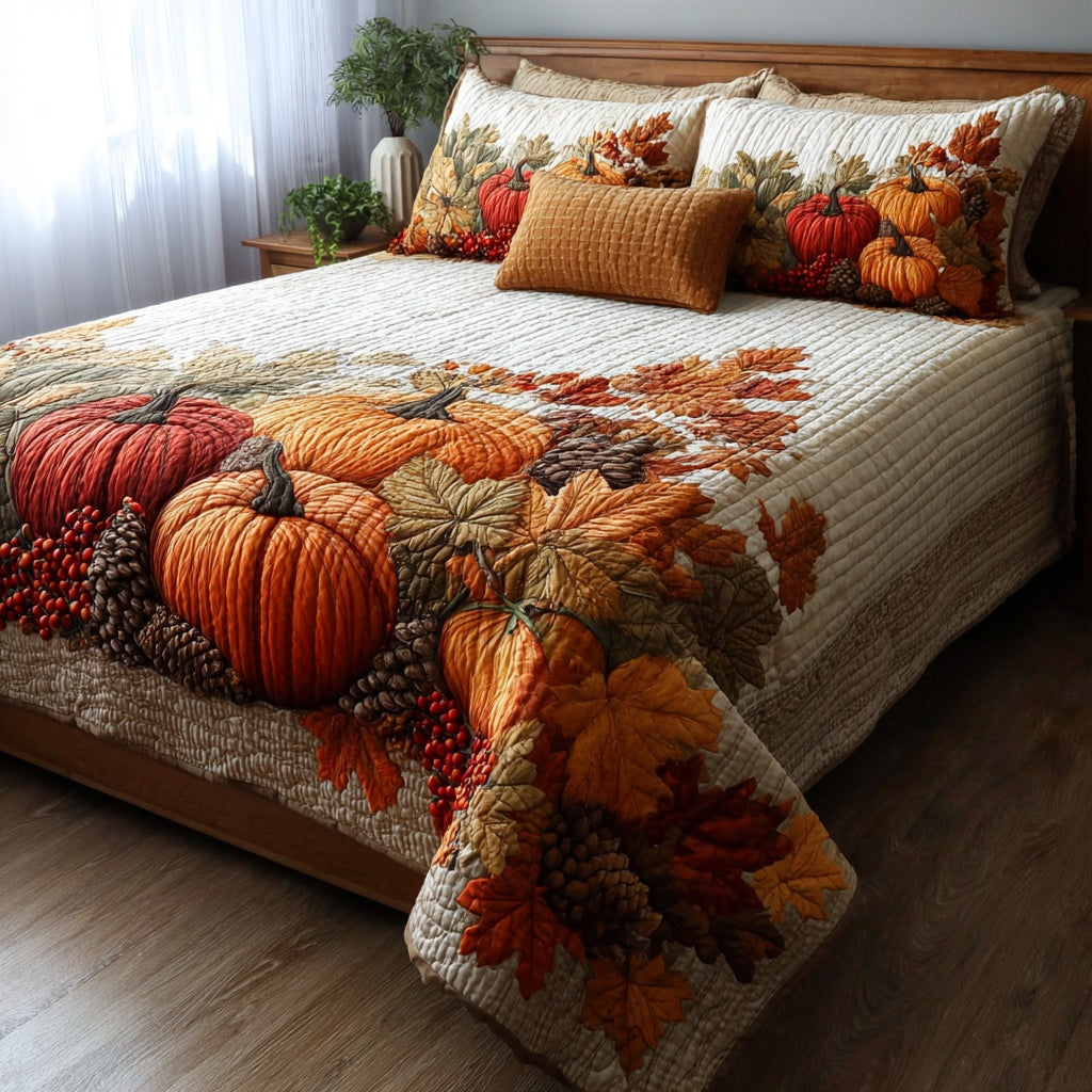 Pinecone Harvest 3-Piece Quilted Bedding Set NCU0VL3704