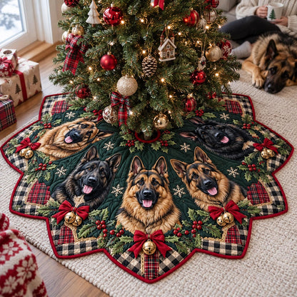 Plaid German Shepherd Custom Shape Christmas Quilted Tree Skirt TZL0DV138