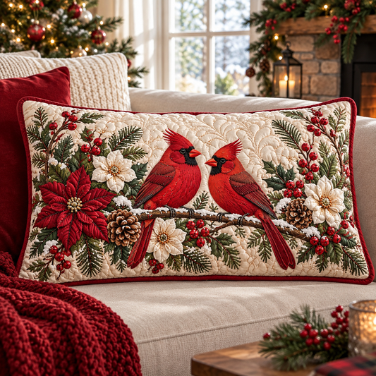 Poinsettia Cardinal Christmas Quilted Bedding Pillow Case TZL0DV273