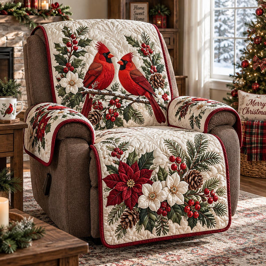 Poinsettia Cardinal Christmas Quilted Sofa Cover TZL0DV273