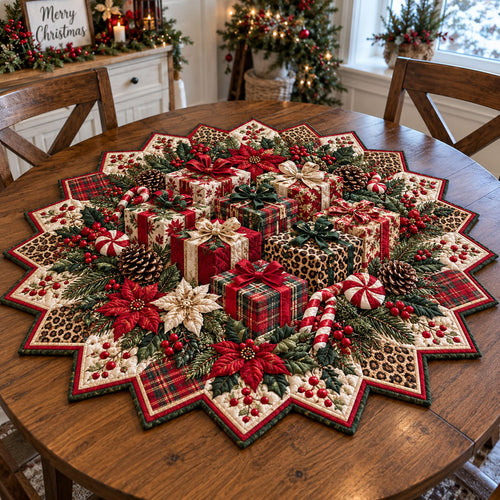 Poinsettia Christmas Bloom Custom Shape Quilted Table Topper TZL0PT0357