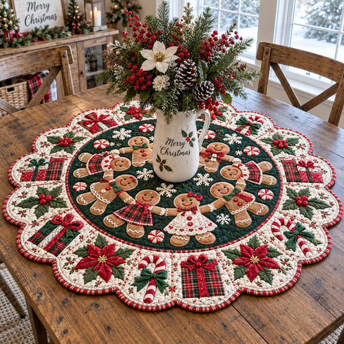 Poinsettia Evergreen Wishes Custom Shape Quilted Table Topper TZL0PT0358