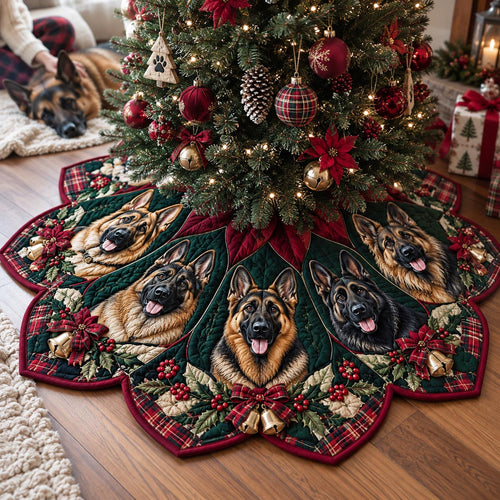 Poinsettia German Shepherd Custom Shape Christmas Quilted Tree Skirt TZL0DV140