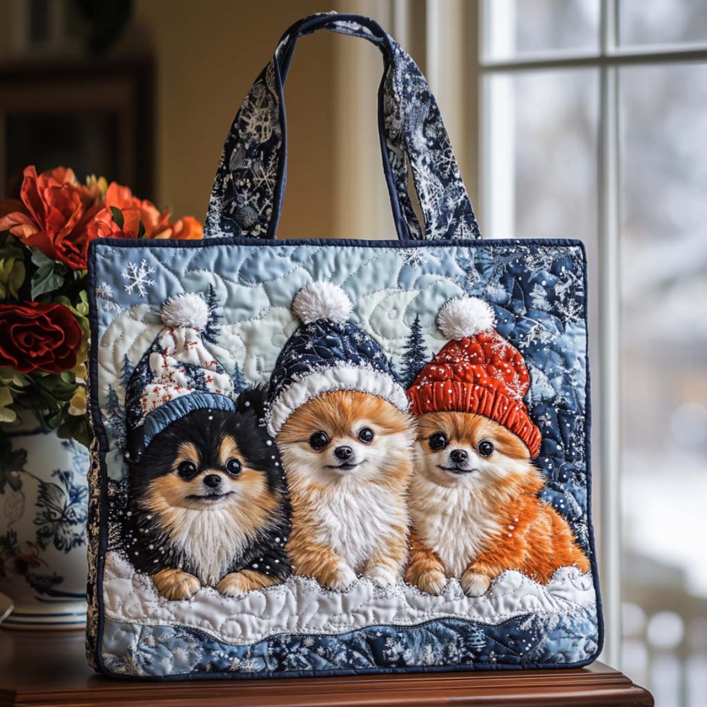 Pom Snowflakes Quilted Tote Bag NCU0NT9883