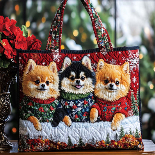 Pomeranian Trio Quilted Tote Bag NCU0NT9886