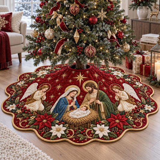 Prayer Nativity Custom Shape Christmas Quilted Tree Skirt TZL0HH0018