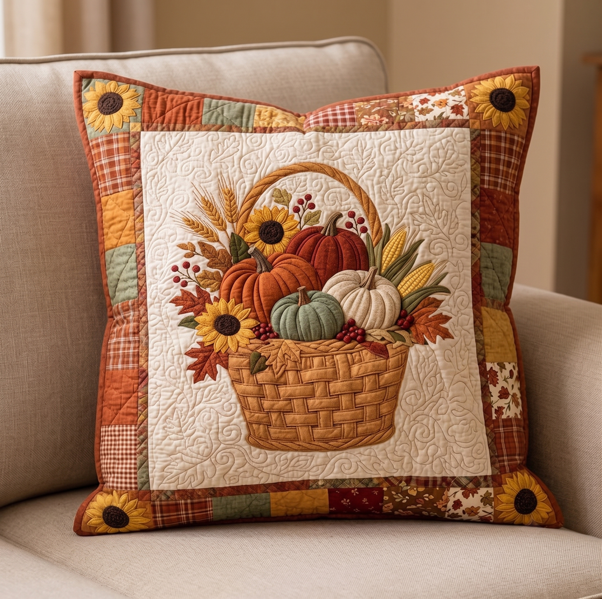 Pumpkin Basket Quilted Pillow Case NCU0XD2911